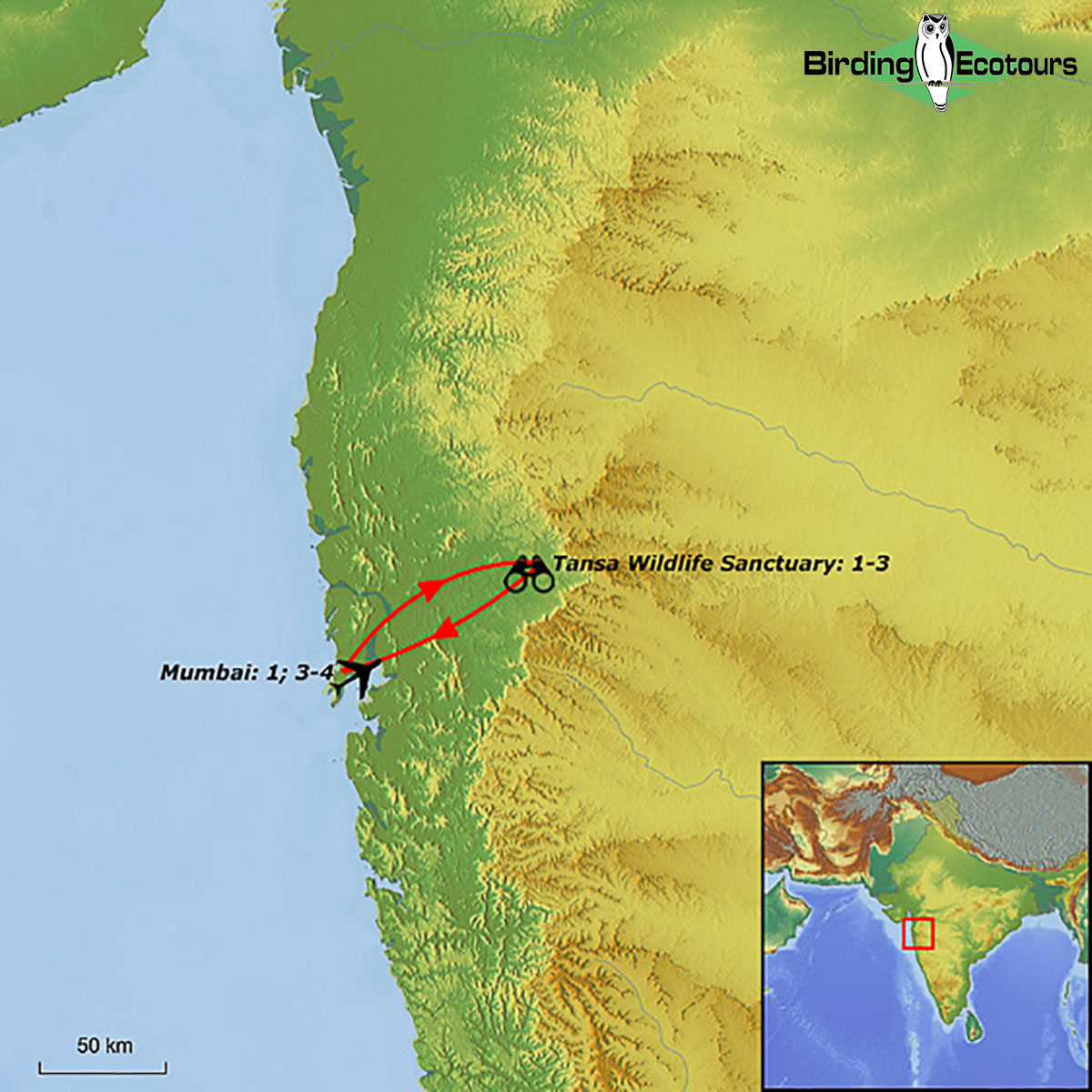 Map of birding tour in Birding Tour India: Forest Owlet Extension February 2024/2025