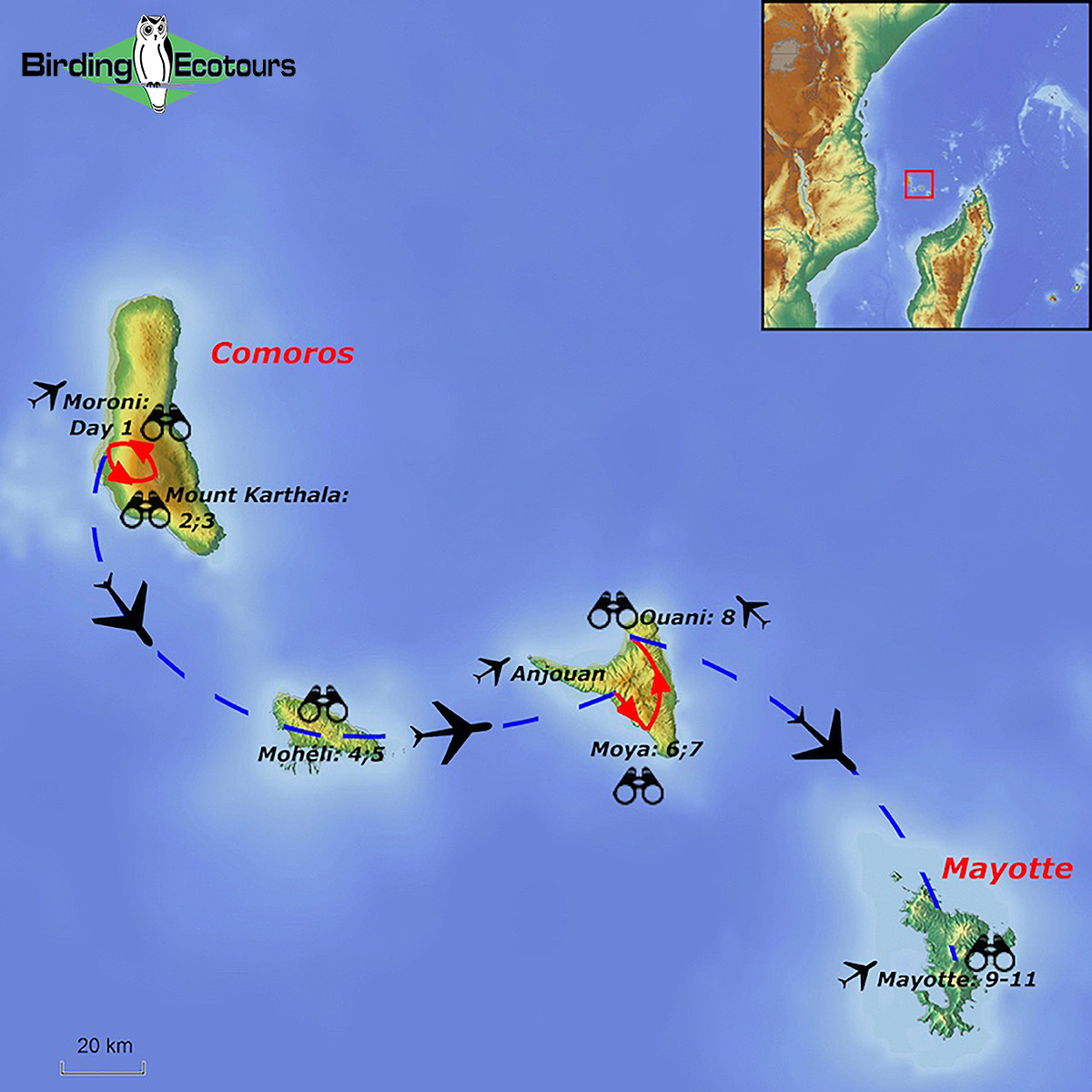 Map of birding tour in Birding the Comoros & Mayotte – Conservation Tour September 2024/2025