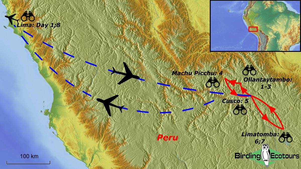 Map of birding tour in Peru: Cusco & Apurímac Jewels June 2023/2024
