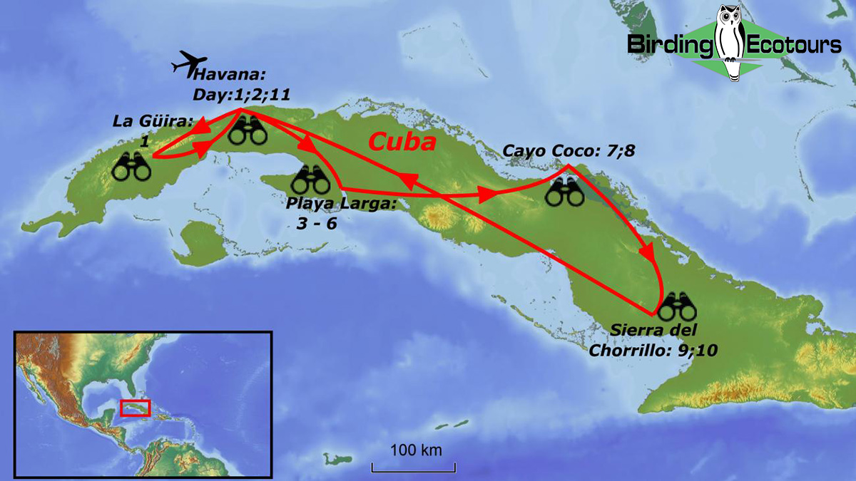 Map of birding tour in Cuba: Endemics & Culture in Paradise March 2024/2025