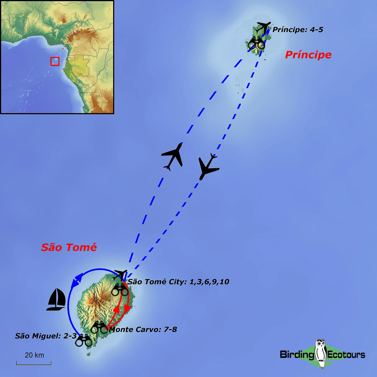 Map of birding tour in São Tomé & Príncipe: 10-day Birding Adventure August 2023