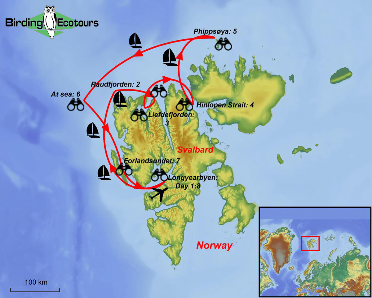 Map of birding tour in Norway: Svalbard (Spitsbergen) Cruise — Polar Bears & Seabirds June 2023