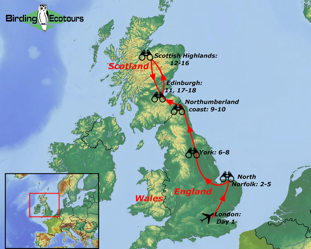 Map of birding tour in United Kingdom: Ultimate Spring Tour May 2023