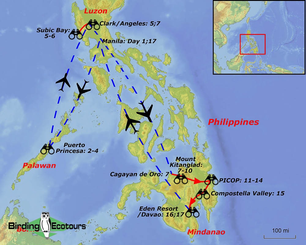 Map of birding tour in Philippines: Spectacular Endemic Birding January 2025/2026