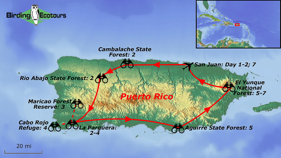 Map of birding tour in Birding Tour Caribbean: Puerto Rico Escape – Endemics and Island Birding March 2025