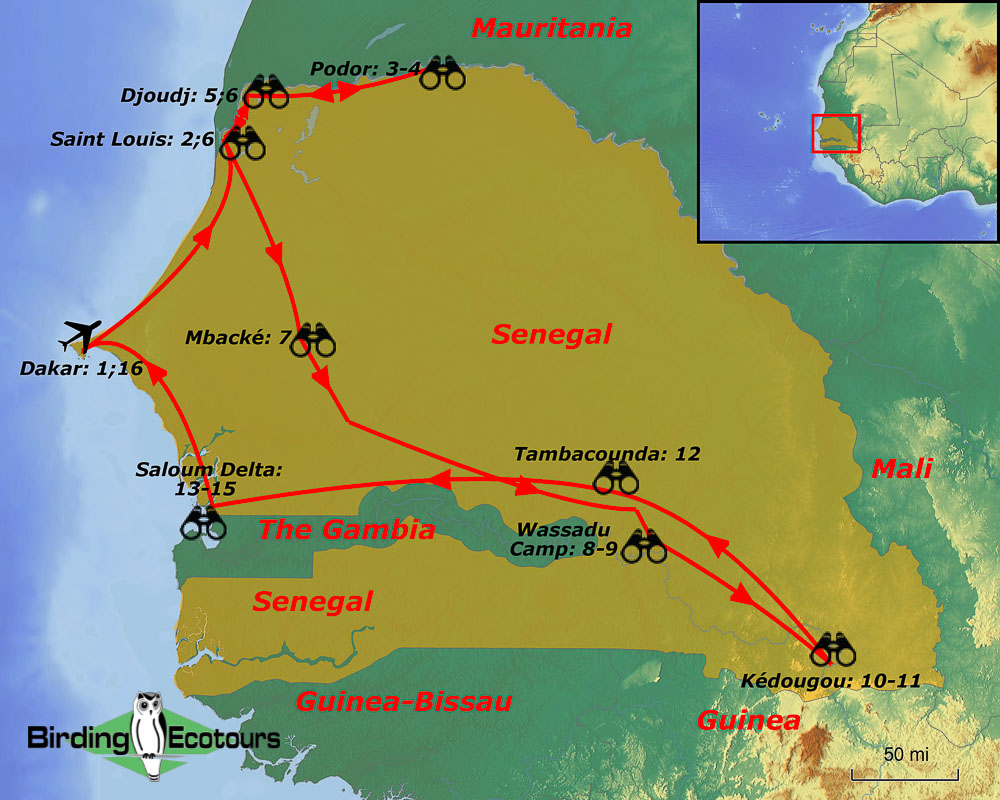Map of birding tour in Senegal: Supreme West African Birding December 2023/2024